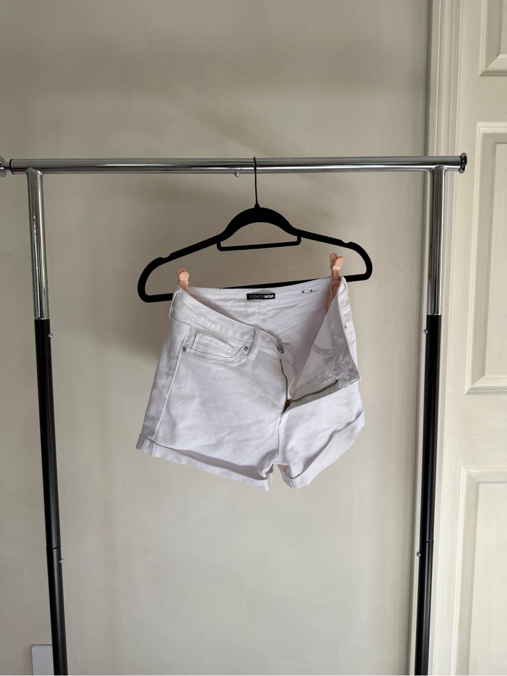 Fashion Nova White High-Rise Denim Shorts